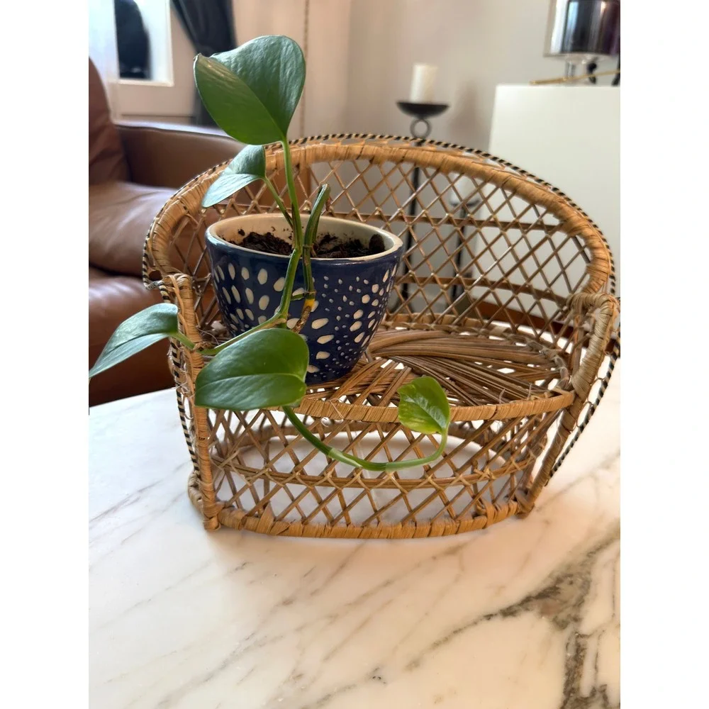 Vintage Boho Wicker Rattan Plant Basket Cachepot Planter Holder